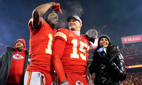 Kansas City Chiefs wide receiver Marquez Valdes-Scantling (left) points to Patrick Mahomes after their victory in the AFC title game.