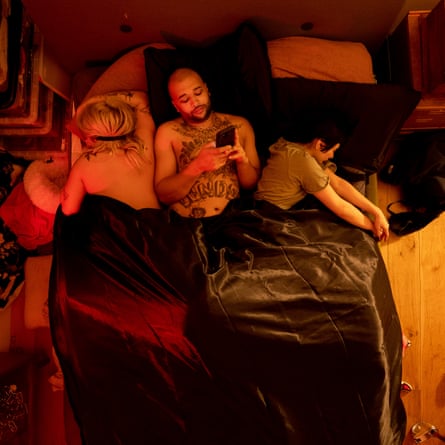 From left: Deeanne, Carter and Kyla in bed (time 06.00)