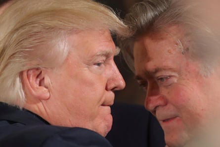 Donald Trump with Steve Bannon during a swearing-in ceremony for senior staff in January 2017.
