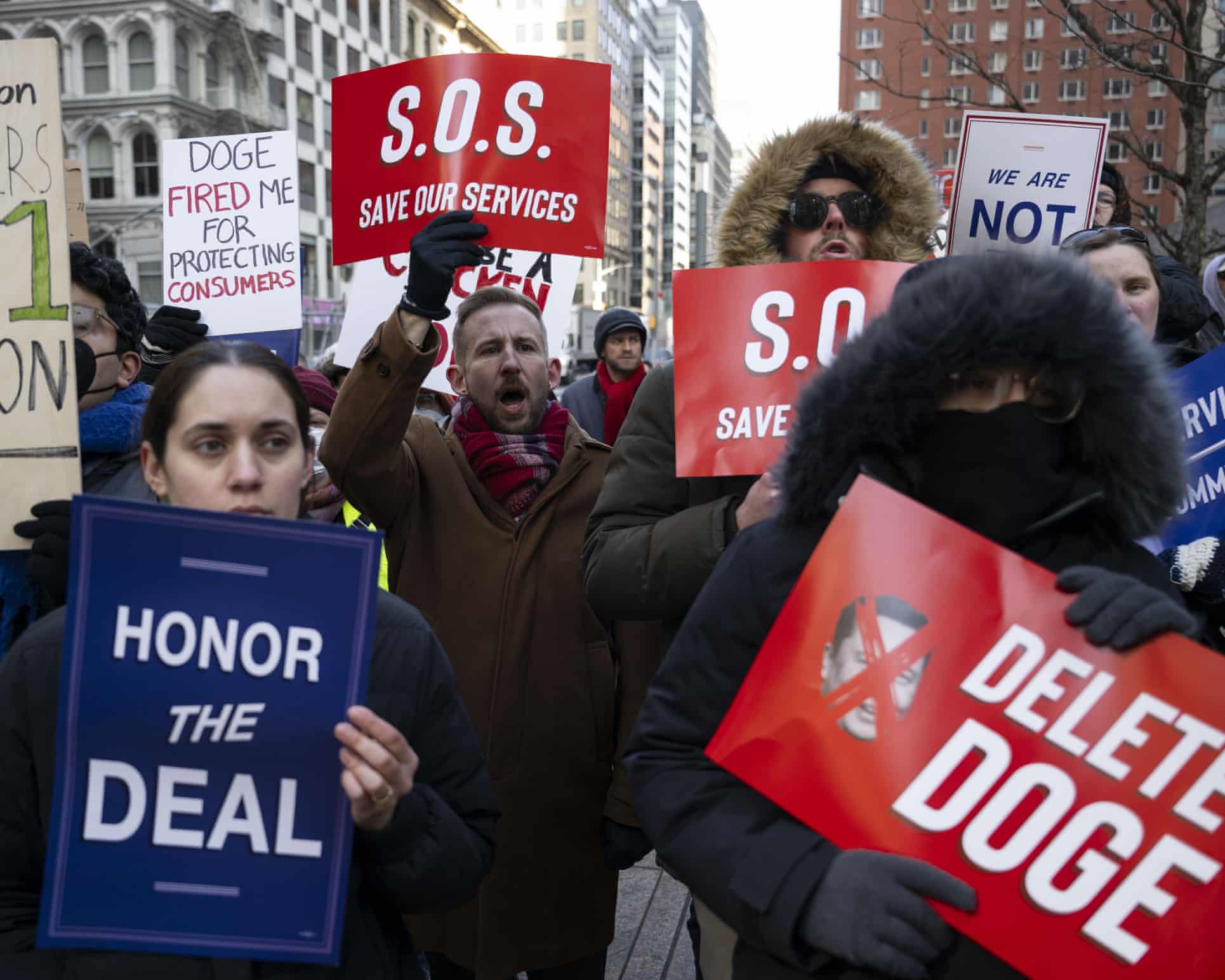 Protest against federal layoffs outside Jacob K Javits Federal Building, NYC