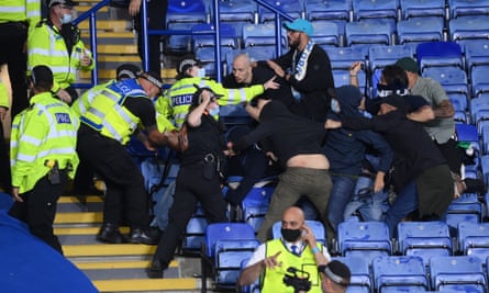 Police and stewards stepped in to separate Leicester and Napoli fans after clashes in the stands.
