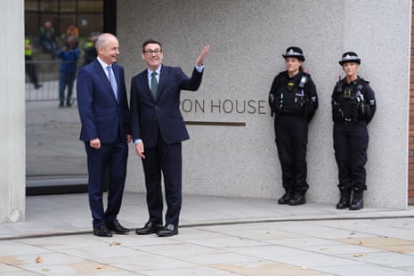 Andy Burnham (right) greeting Micheál Martin, the taoiseach, at No 10 North in Manchester