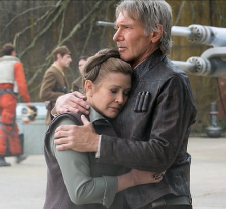 Actors Carrie Fisher and Harrison Ford in 2015’s Star Wars: The Force Awakens
