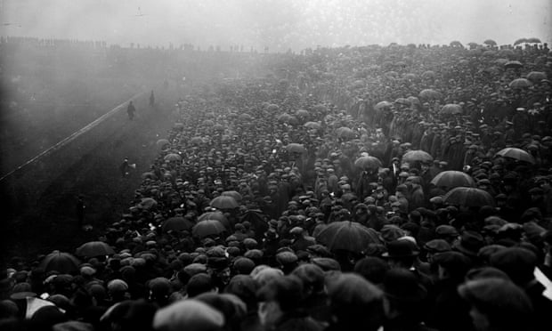Huge crowds turn out to see Sheffield United v Chelsea in the FA Cup final at Old Trafford in April 1915.