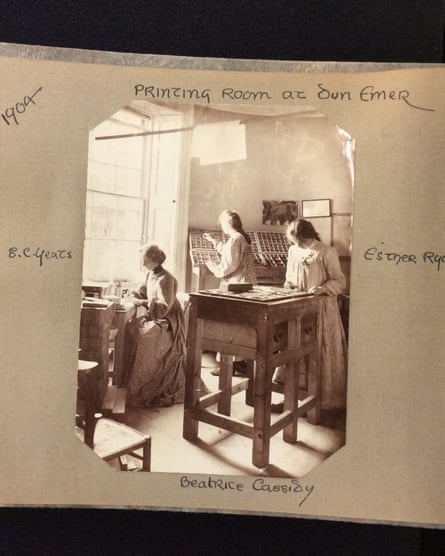 Elizabeth Yeats, seated, and two employees work at Dun Emer press, a predecessor to Cuala Press, in Dublin in 1904.