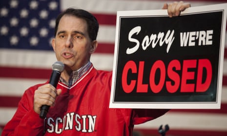 Scott Walker, campaigning in Madison in November, prior to his defeat.