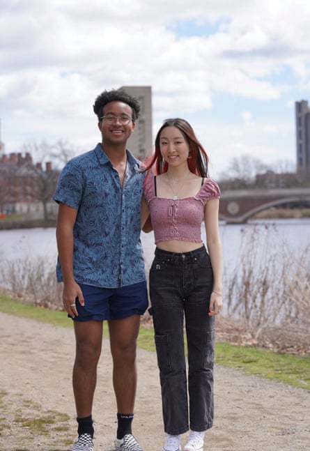 Kylan Tatum and Chelsea Wang next to Charles River