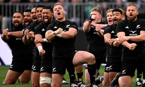 New Zealand perform the haka during the Bledisloe Cup match between the All Blacks and Wallabies in Dunedin.