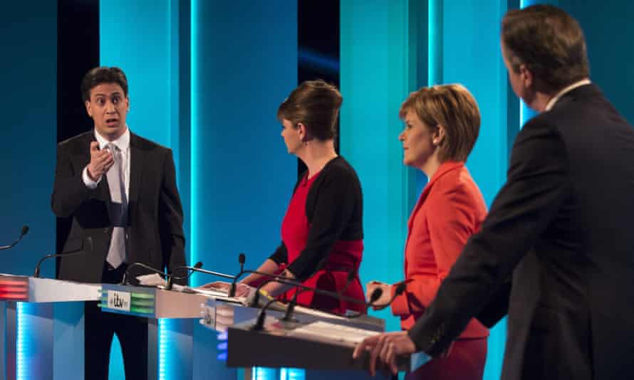 The leaders’ debate on ITV before the 2015 general election. Left to right: Ed Miliband, Leanne Wood, Nicola Sturgeon and David Cameron.