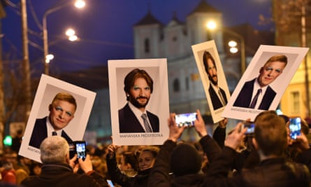 Placards bearing altered portraits of prime minister Robert Fico and interior minister Robert Kaliňák on Friday.