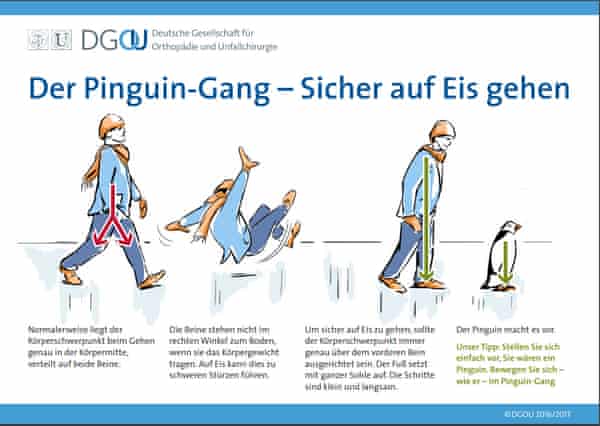 Diagram advising German people how to walk like a penguin during icy weather