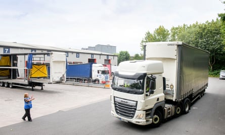 A driver is put through positioning tests at the Wincanton depot near Bristol.
