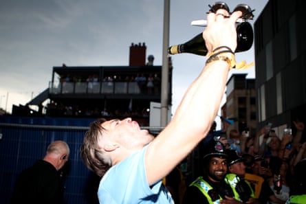 Manchester City Trophy ParadeMANCHESTER, ENGLAND - JUNE 12: Jack Grealish of Manchester City drinks from a bottle during the Manchester City trophy parade on June 12, 2023 in Manchester, England. (Photo by Isaac Parkin - MCFC/Manchester City FC via Getty Images)