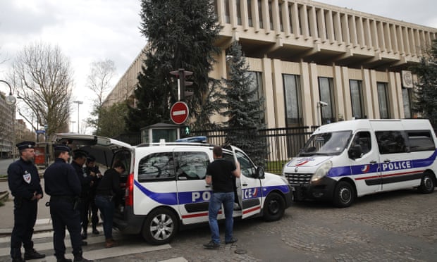 Police outside the Russian embassy in Paris