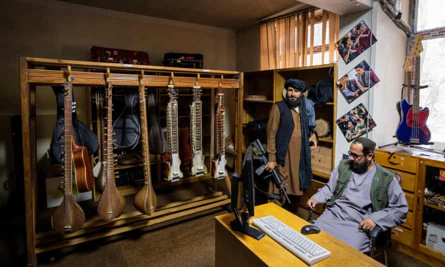 Fighters from the Islamic Haqqani network at the Afghanistan National Institute of Music, Kabul.