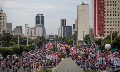 Demonstrators against President Bolasanaro in Rio de Janeiro