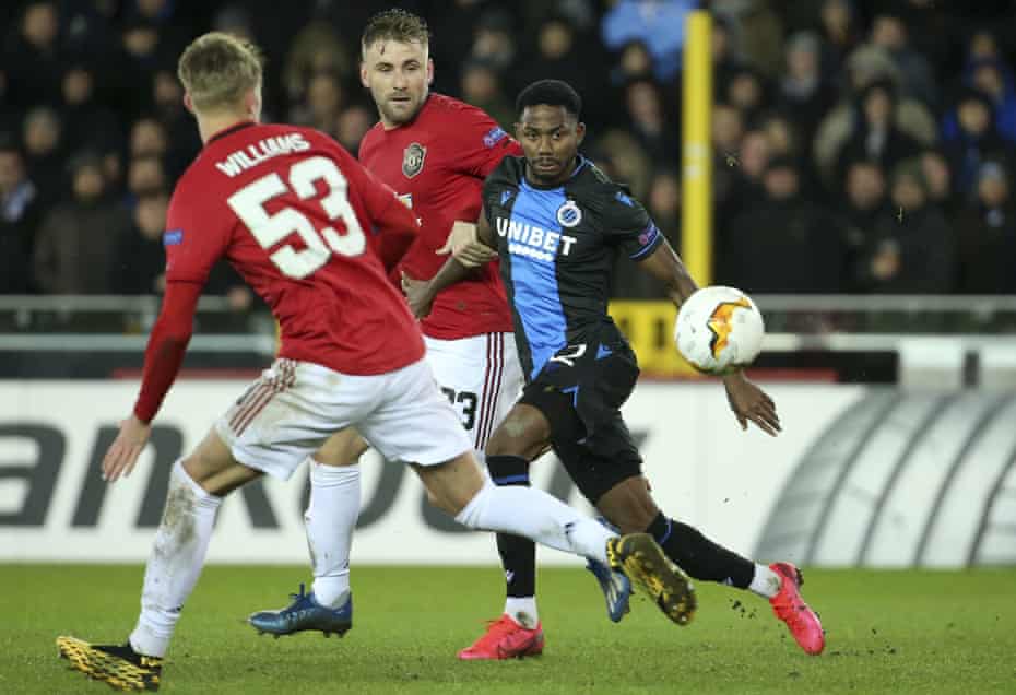 Club Brugge against Manchester United in the Europa League last February