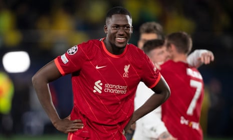 Ibrahima Konaté smiles after Liverpool secure a place in the Champions League final by beating Villarreal.