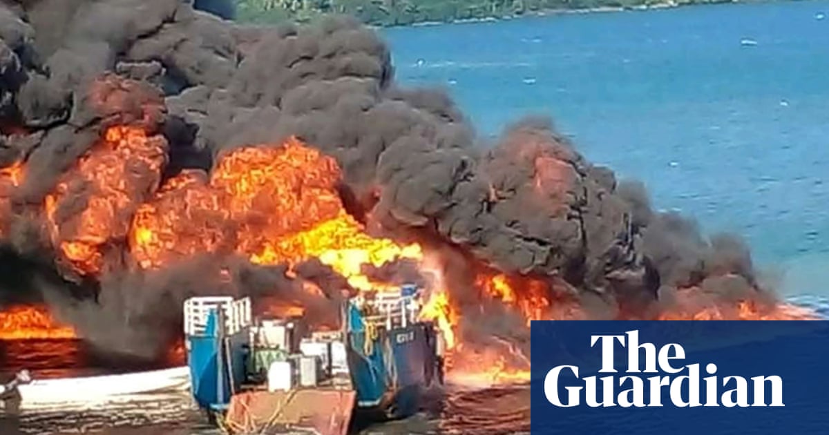 Huge fireball erupts on fuel barge in Vanuatu bay