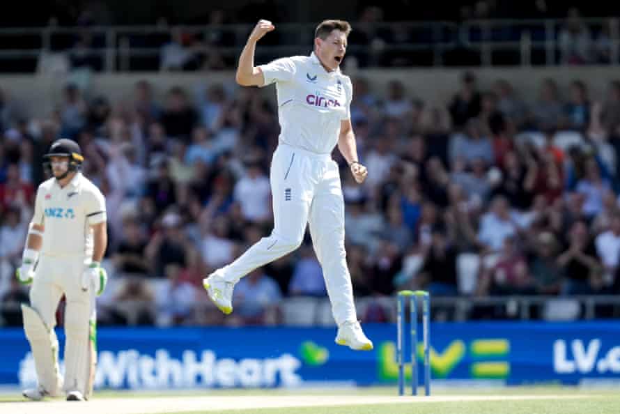 Potts celebrates taking the wicket of Young.