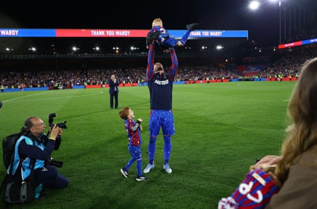 Joel Ward of Crystal Palace seen with his children on his last appearance