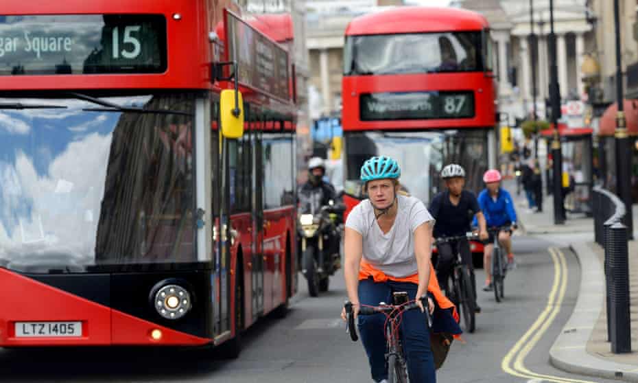Cyclists and buses in London