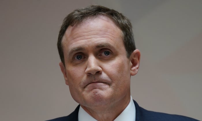 Tom Tugendhat speaking at the launch of his campaign to be Conservative Party leader and Prime Minister, at 4 Millbank, London.