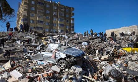 The rubble of a collapsed building in Kahramanmaras, Turkey.