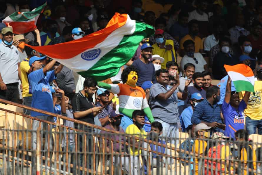 Indian cricket supporters cheer their team in the second Test against England in Chennai