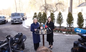 Finland’s prime minister Sanna Marin and Sweden’s prime minister Magdalena Andersson in Helsinki today.