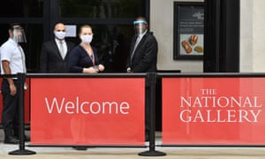 Gallery staff wearing protective face shields and face coverings at the National Gallery in early July 2020.