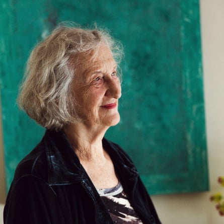 the 97-year-old composer who is looking to the left with a faint smile on her face.