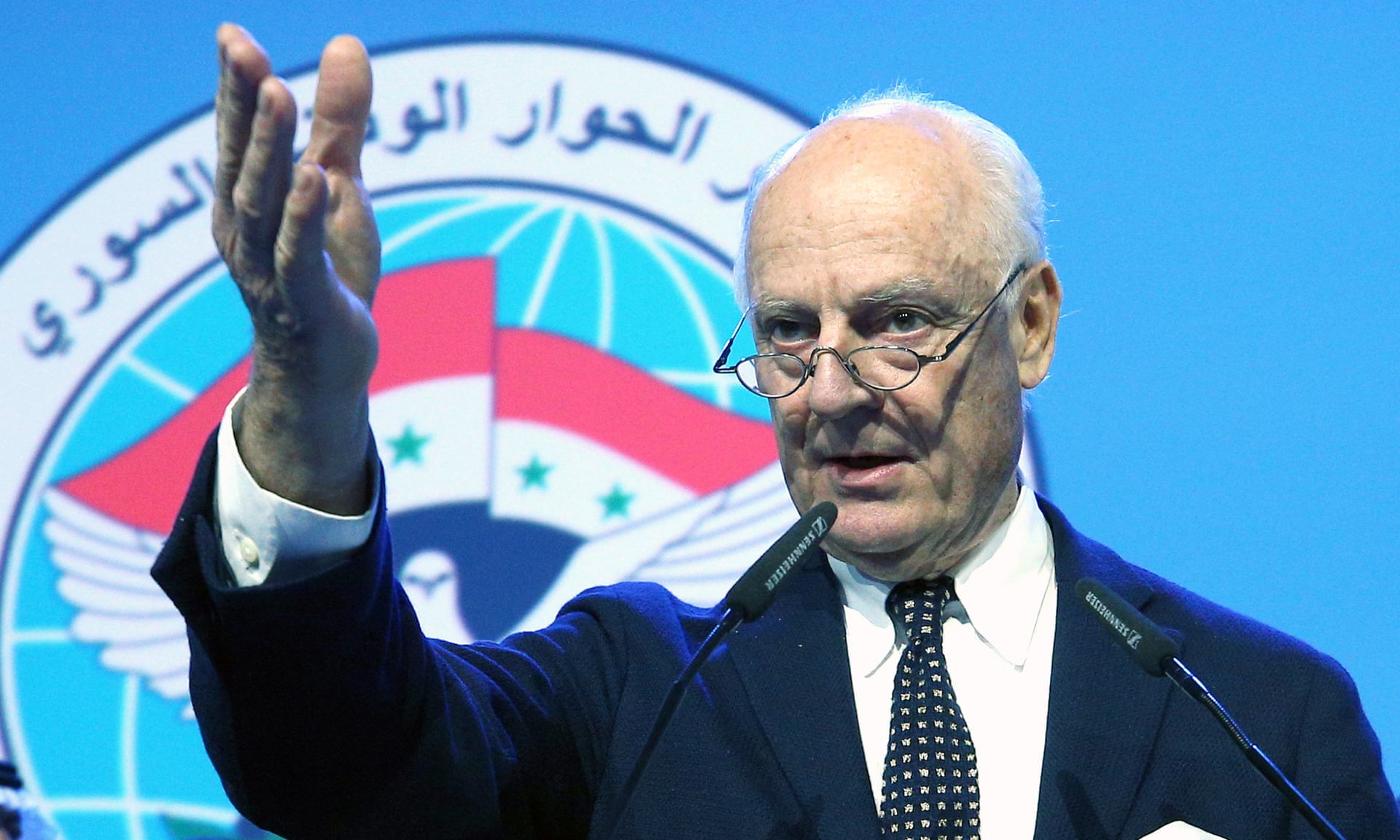 L'Inviato speciale ONU per la Siria, Staffan De Mistura, parla al Congresso di Sochi, 30/01/2018. Credits to: Mikhail Tereshchenko/Tass.