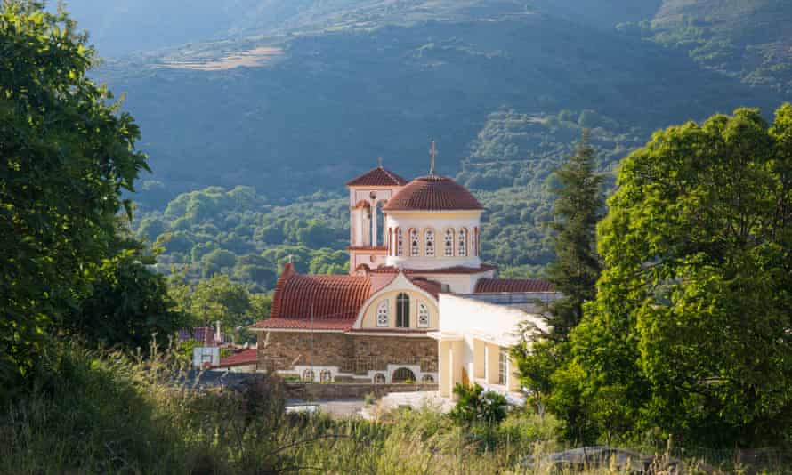 Village church, Elos, Crete, in verdant countryside