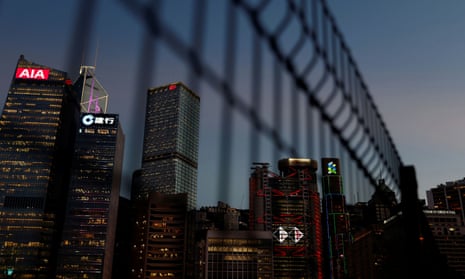 Skyscrapers behind a fence in Hong Kong's CBD