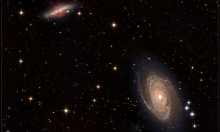 This image shows M81 (bottom right) and M82 (upper left), a pair of nearby galaxies where “intergalactic transfer” may be happening. Gas ejected by supernova explosions in M82 can travel through space and eventually contribute to the growth of M81.
