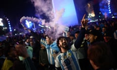 FBL-COPA-AMERICA-2024-ARG-COL<br>Argentinian fans celebrate after Argentina won the 2024 Copa America final football match between Argentina and Colombia, in Buenos Aires on July 14, 2024. (Photo by Tomas CUESTA / AFP) (Photo by TOMAS CUESTA/AFP via Getty Images)