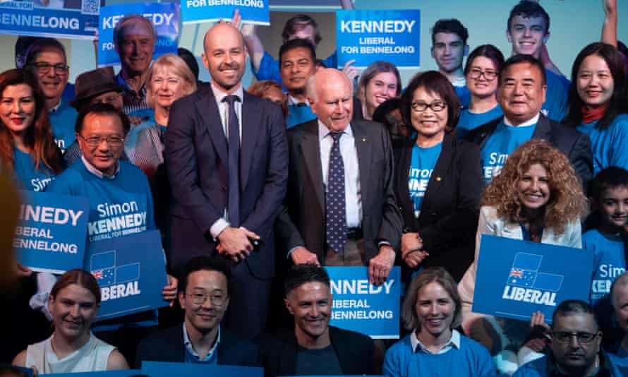 John Howard and the Liberal candidate for Bennelong Simon Kennedy at a campaign launch at the Ryde-Eastwood Leagues Club