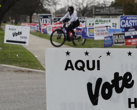 A file photo of voting signs in San Antonio.