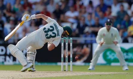 Labuschagne feels the force of a Jofra Archer delivery at Headingley in the third Test of the 2019 Ashes series, which was drawn 2-2.