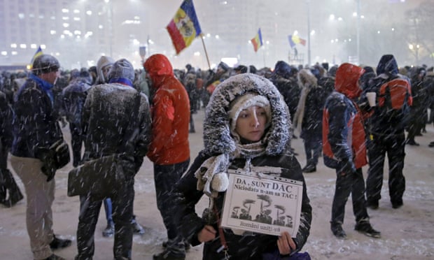Anti-government protesters in Bucharest, Romania.