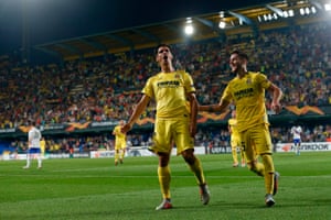 Moreno celebrates after scoring Villarreal’s second.