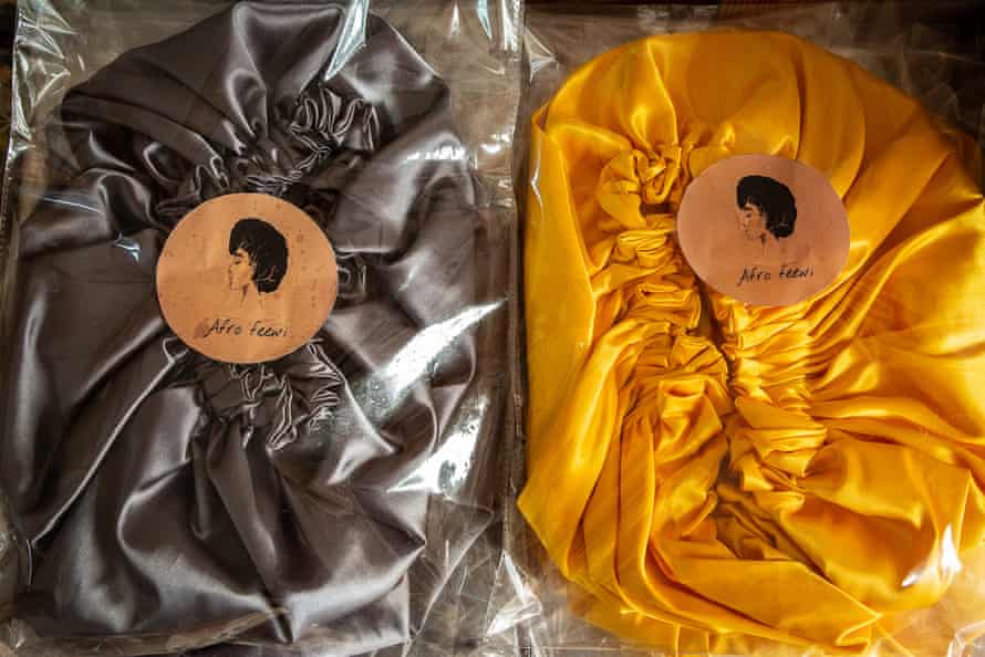 Colourful hair bonnets for sale at Afro Feewi