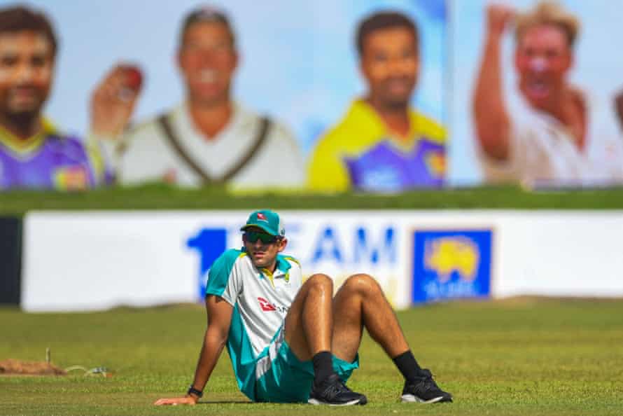 Ashton Agar rests during a practice session.