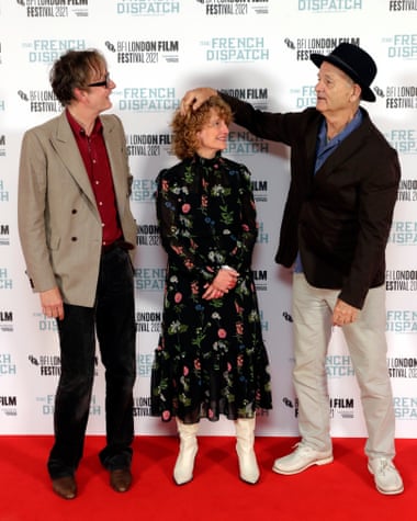 Jarvis Cocker, Tricia Tuttle and Bill Murray at the 2021 London film festival premiere of The French Dispatch.