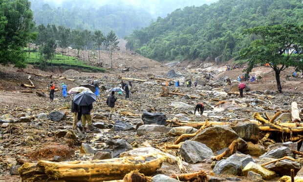 Debris left by a landslide in Kerala