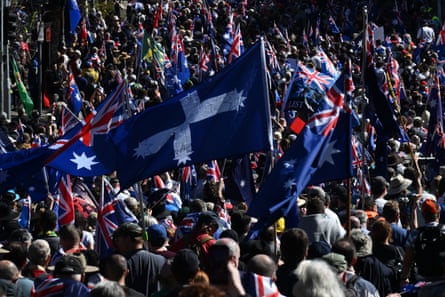 Protesters during an anti-immigration rally in Sydney on 31 August.