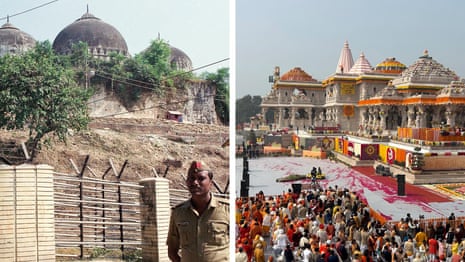 Narendra Modi inaugurates Hindu temple on site of demolished mosque – video