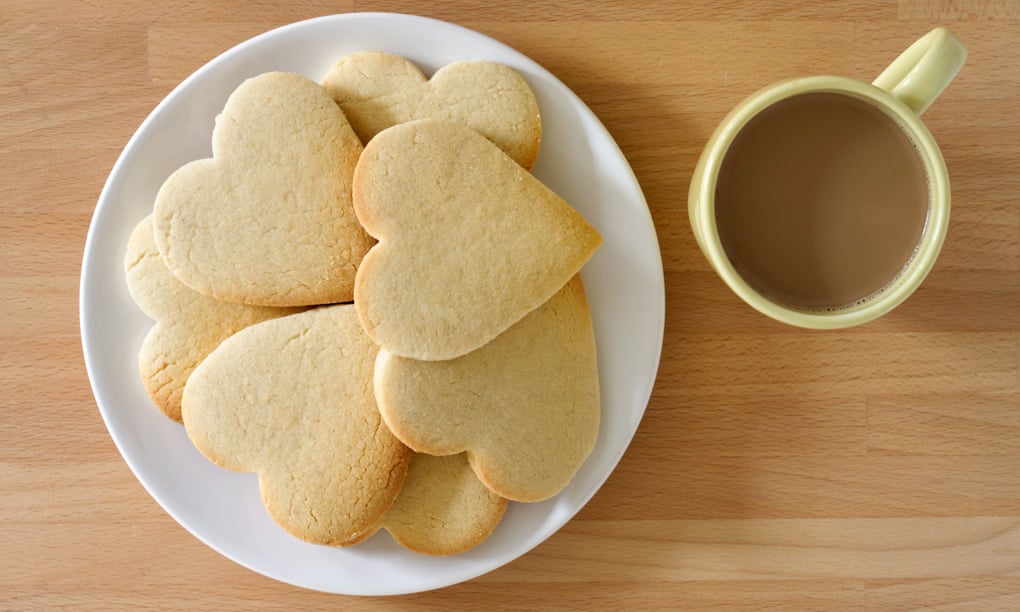 Heart shape biscuits and a cup of tea