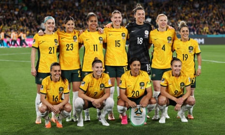 The Matildas take their team photo before kickoff